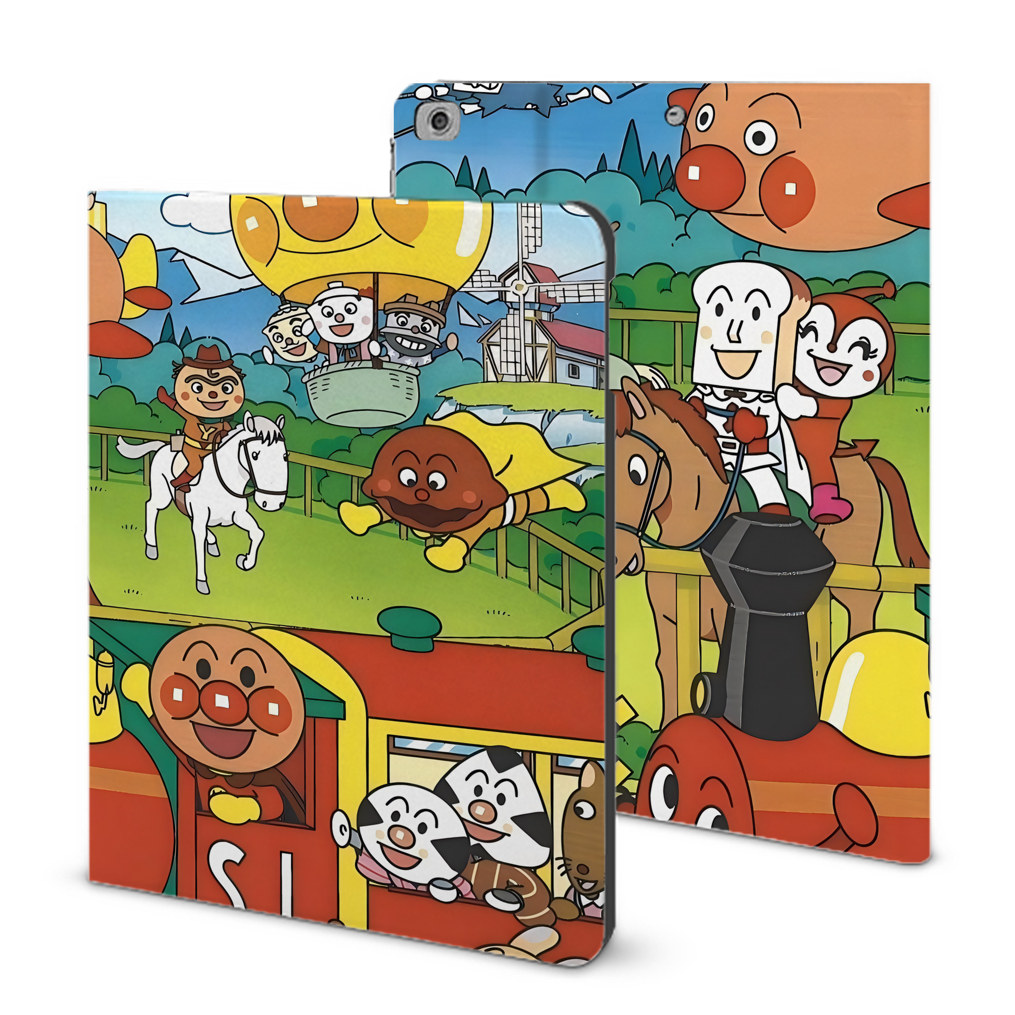 （画像用） アンパンマン Anpanman IPad ケース ブック型 PUレザー TPU 耐衝撃 軽量 薄型 ペン収納なし 全面保護 IPad 各モデル対応